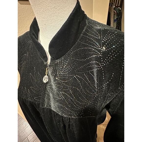 Vintage Komar USA SZ Medium Whimsigoth Black Velvet Velour Sparkle Long Zip Robe - Picture 14 of 16